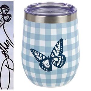 Dolly Parton Checkered Butterfly Wine Cup w/Lid